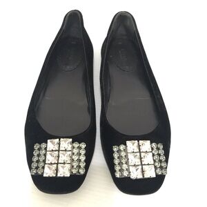 FURLA Women Black Velvet Ballet Embelished Flats Size 37.5